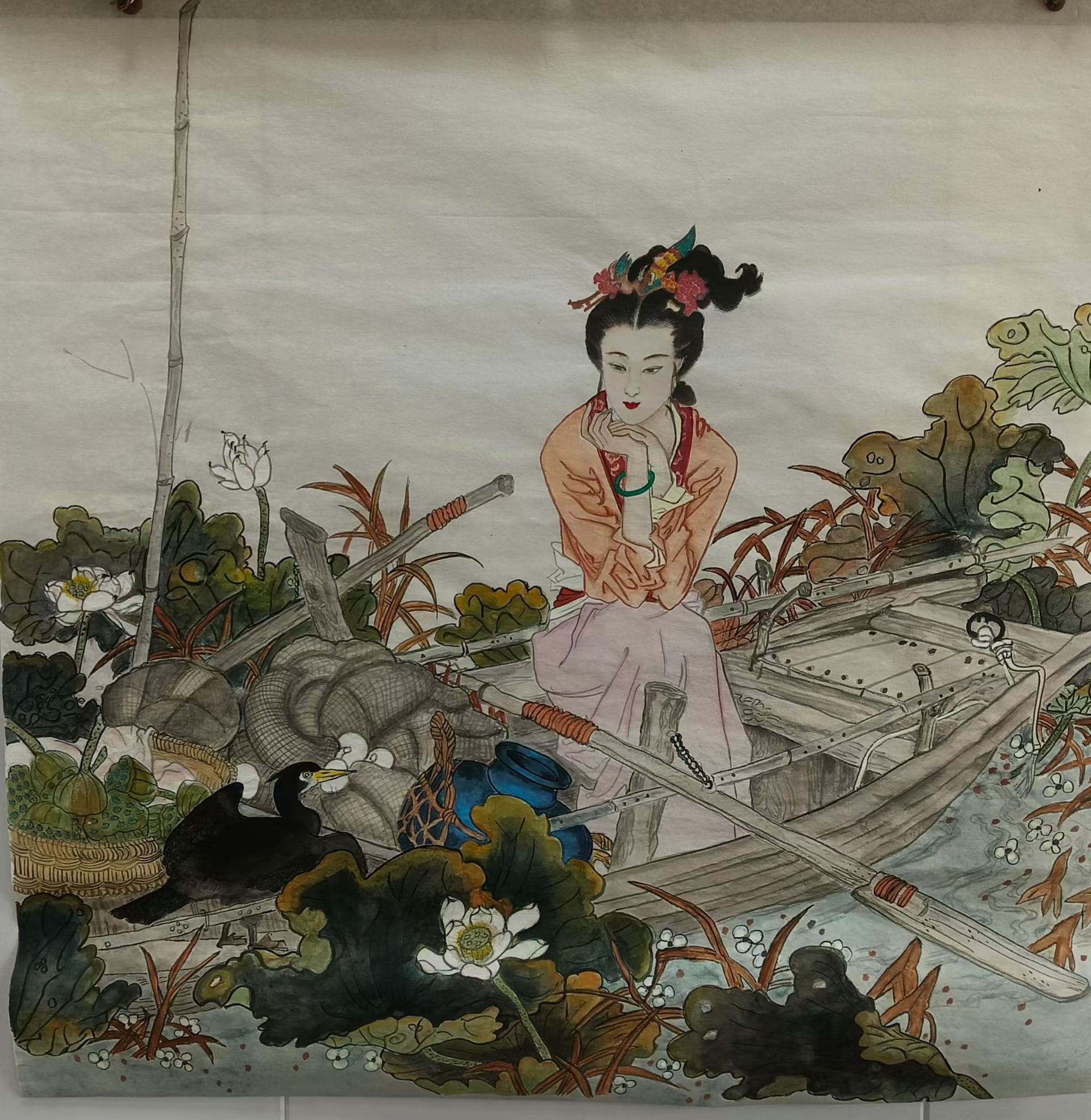 素涵作品:仕女 · 荷塘舟中