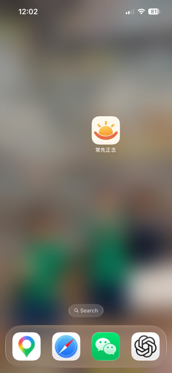 添加完成后,iPhone 手机桌面出现常先正念暖阳图标
