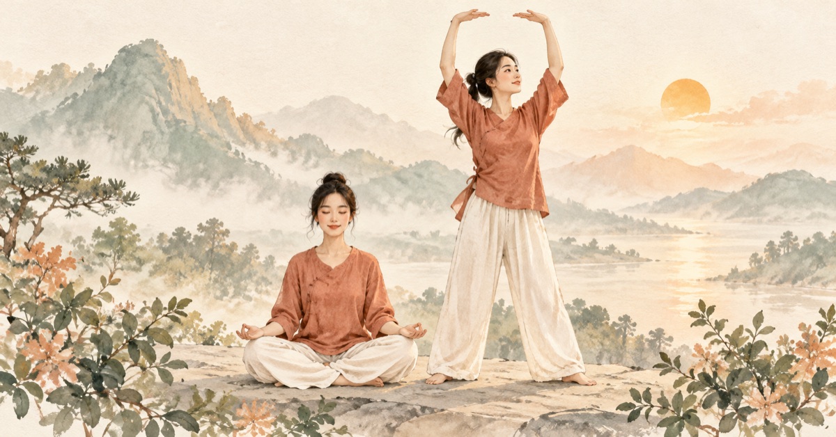 暖阳下的正念静坐与八段锦练习